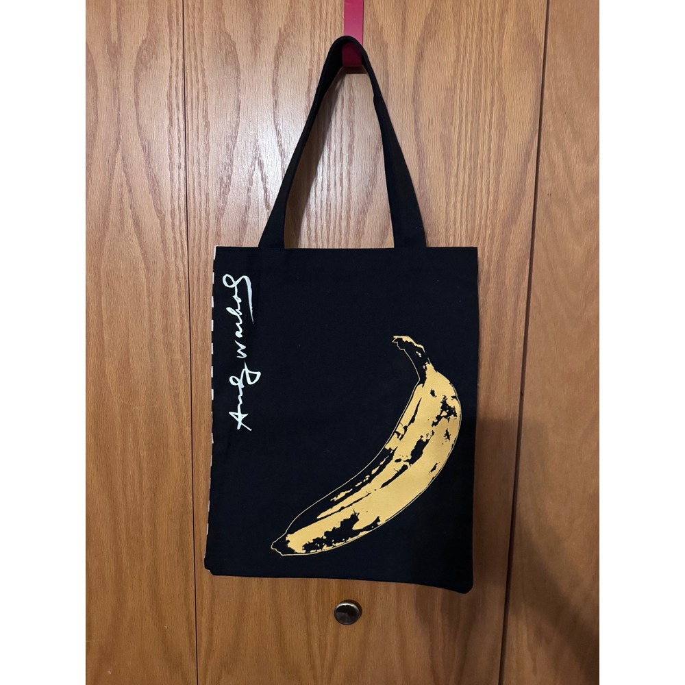 Andy Warhol Banana Tote Bag Canvas Black White Striped Pop Art Shoulder Bag